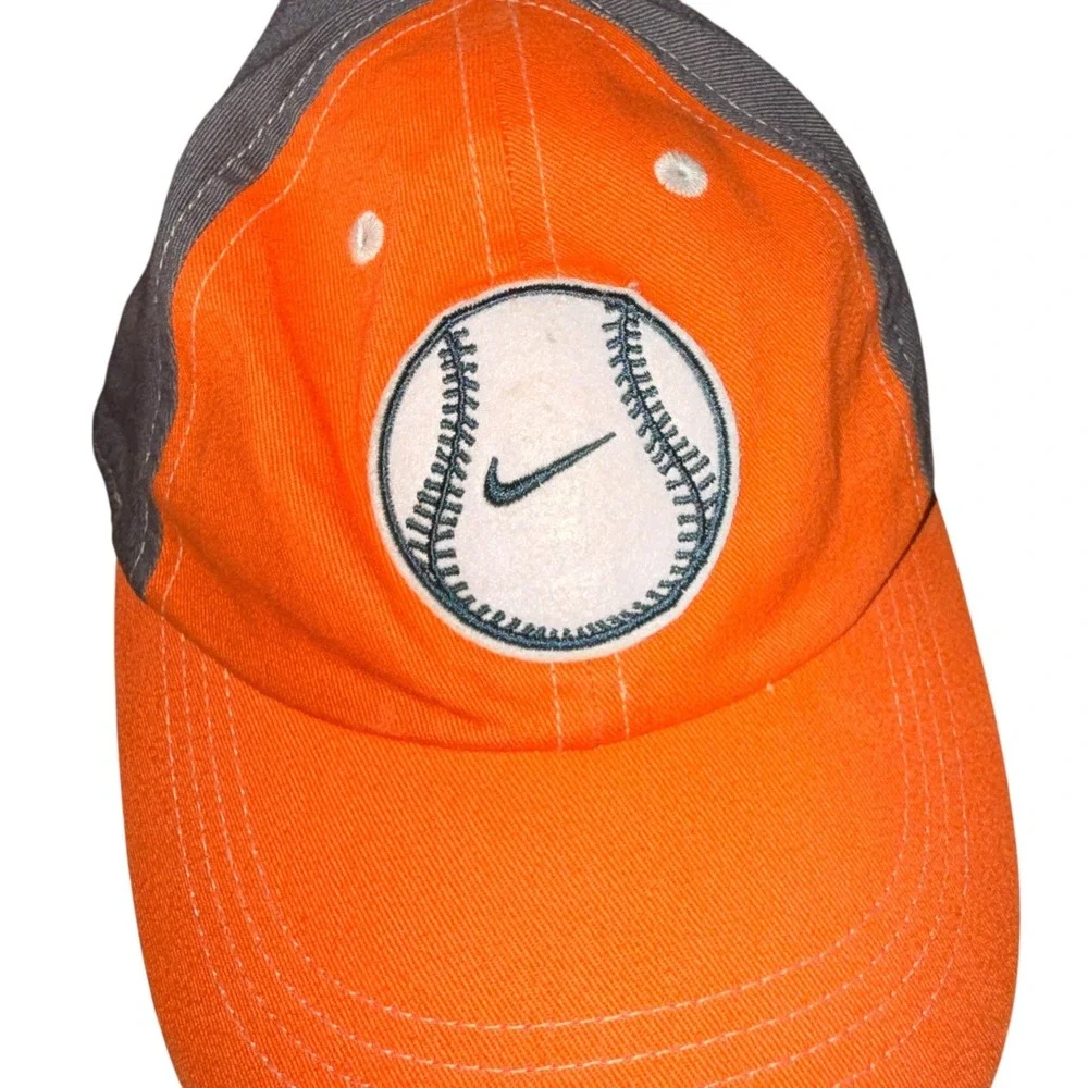 Nike Baseball Cap Kids Boys Pre-Owned Hat Orange Grey White‎ Embroidered Swoosh